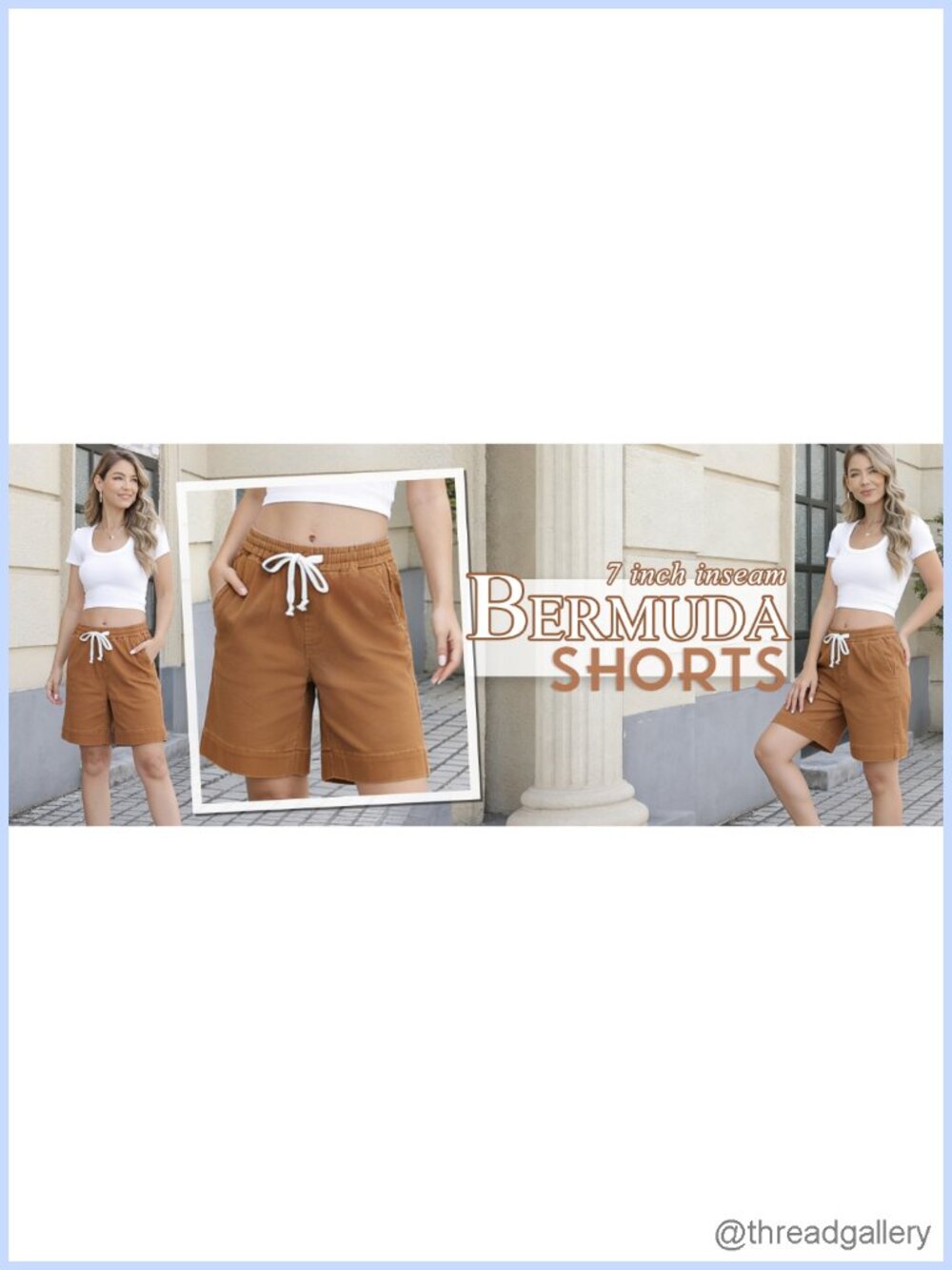 Rasutina Women's Bermuda Shorts Stretchy 7 Inch Inseam Drawstring Pull On Jean - Picture 6 of 6